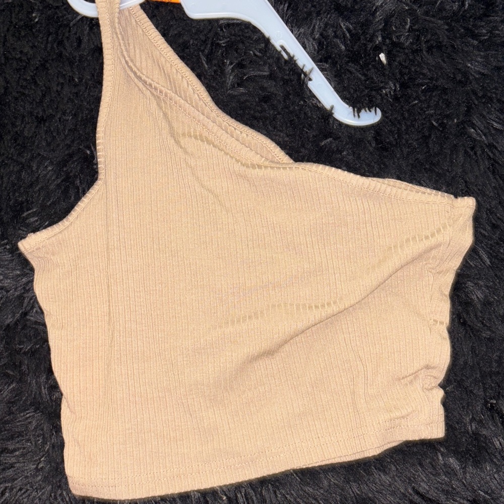 SHEIN Beige One-Shoulder Crop Top